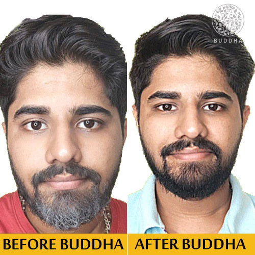 Buddha natural beard and moustache color before after image
