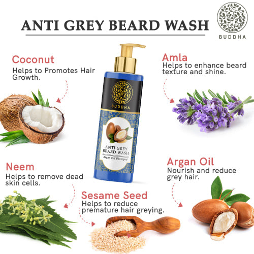 buddha natural anti grey beard serum and wash combo wash ingredients image