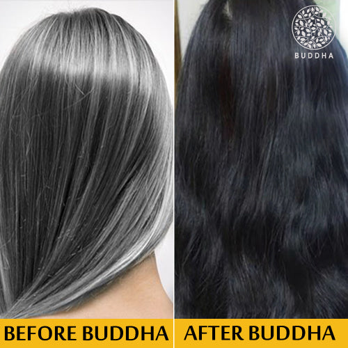 Buddha Natural Anti grey Hair Oil Before After Image